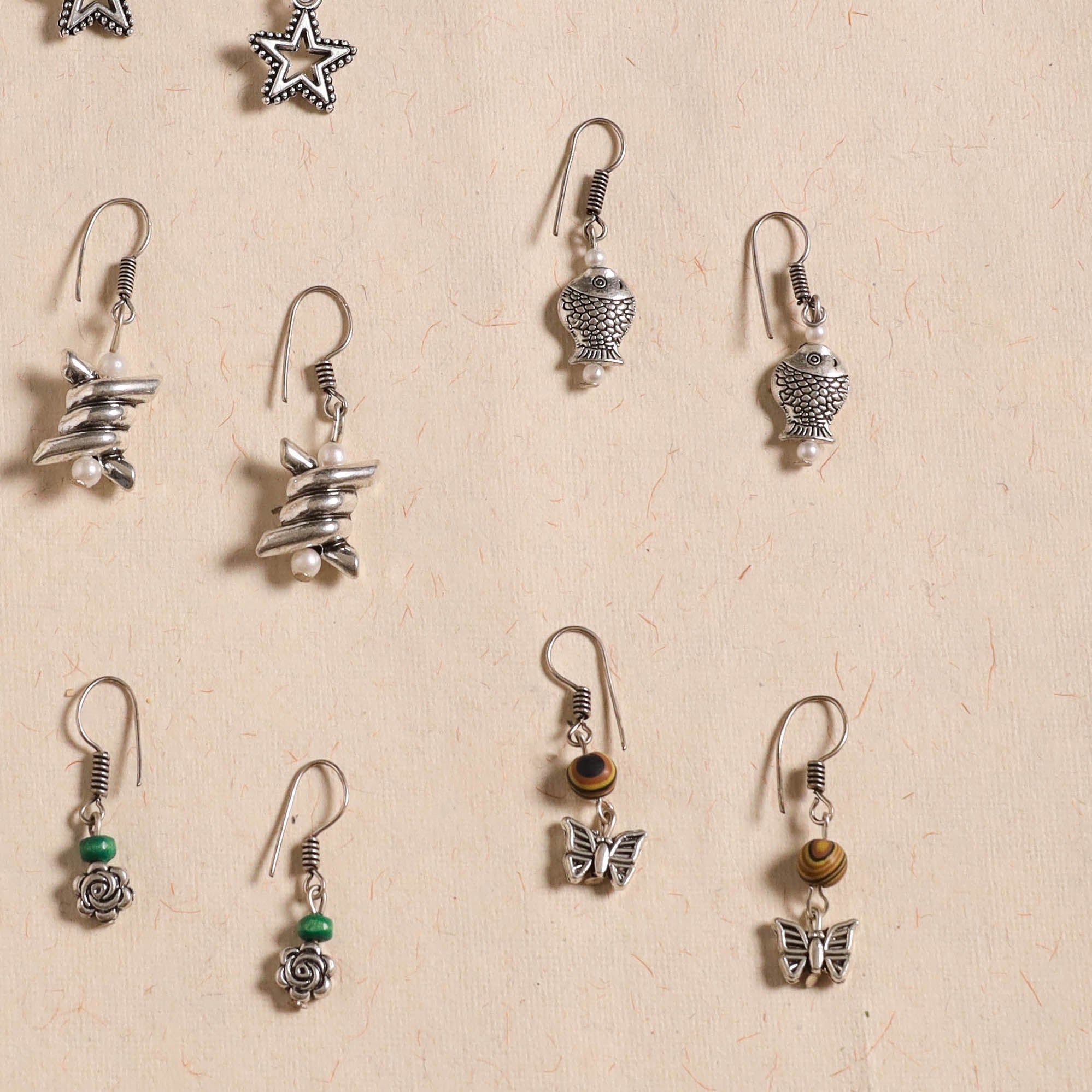 Multicolor - handmade german silver bead work earrings (set