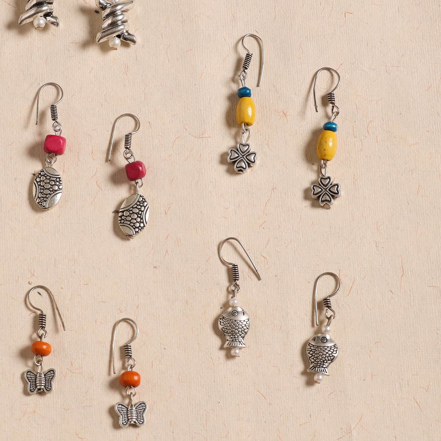 Multicolor - handmade german silver bead work earrings (set