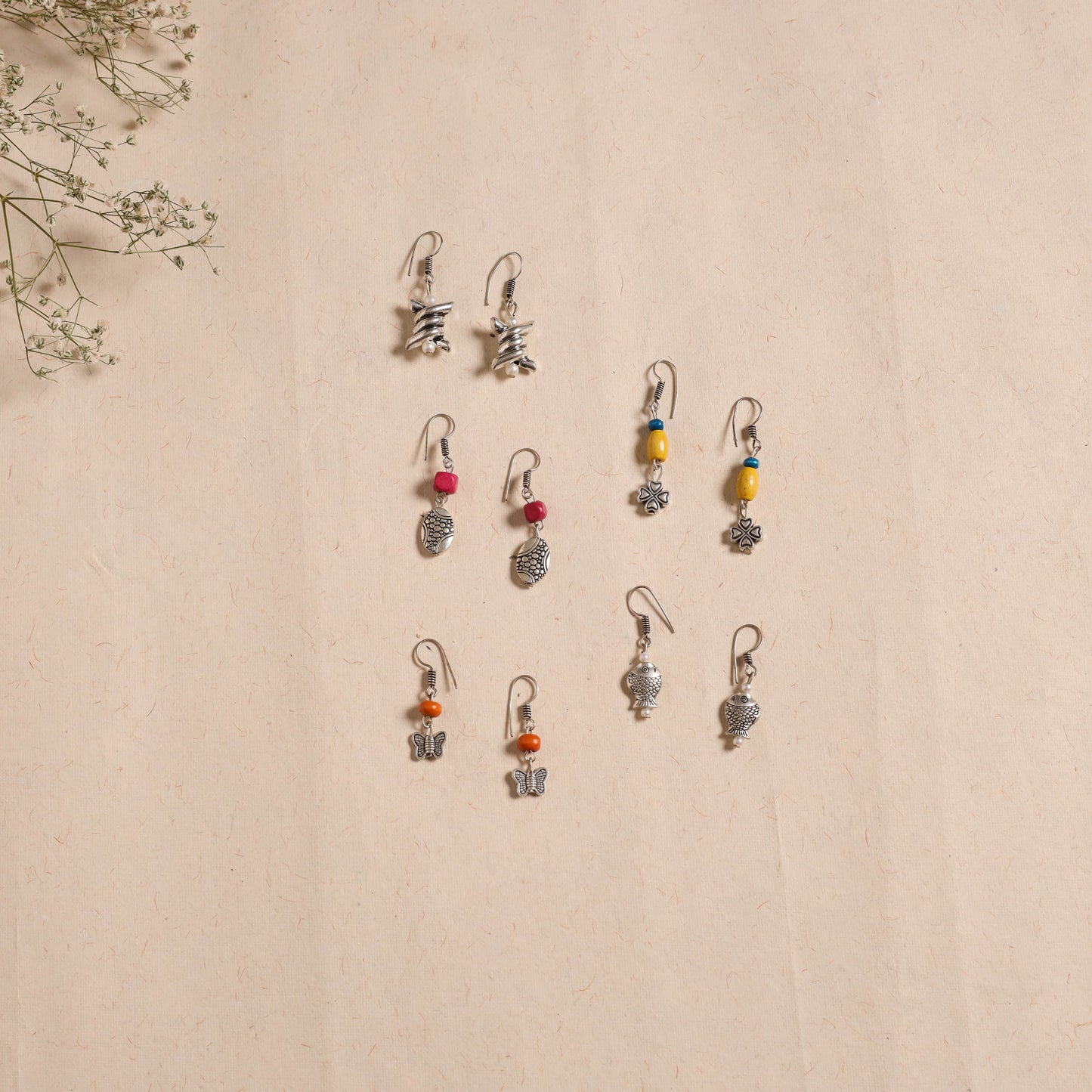 Multicolor - handmade german silver bead work earrings (set