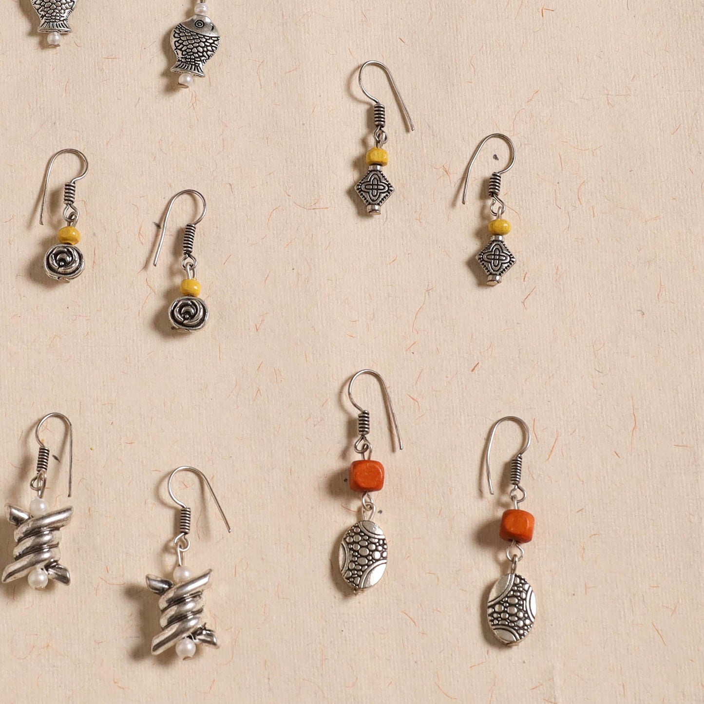 Multicolor - handmade german silver bead work earrings (set