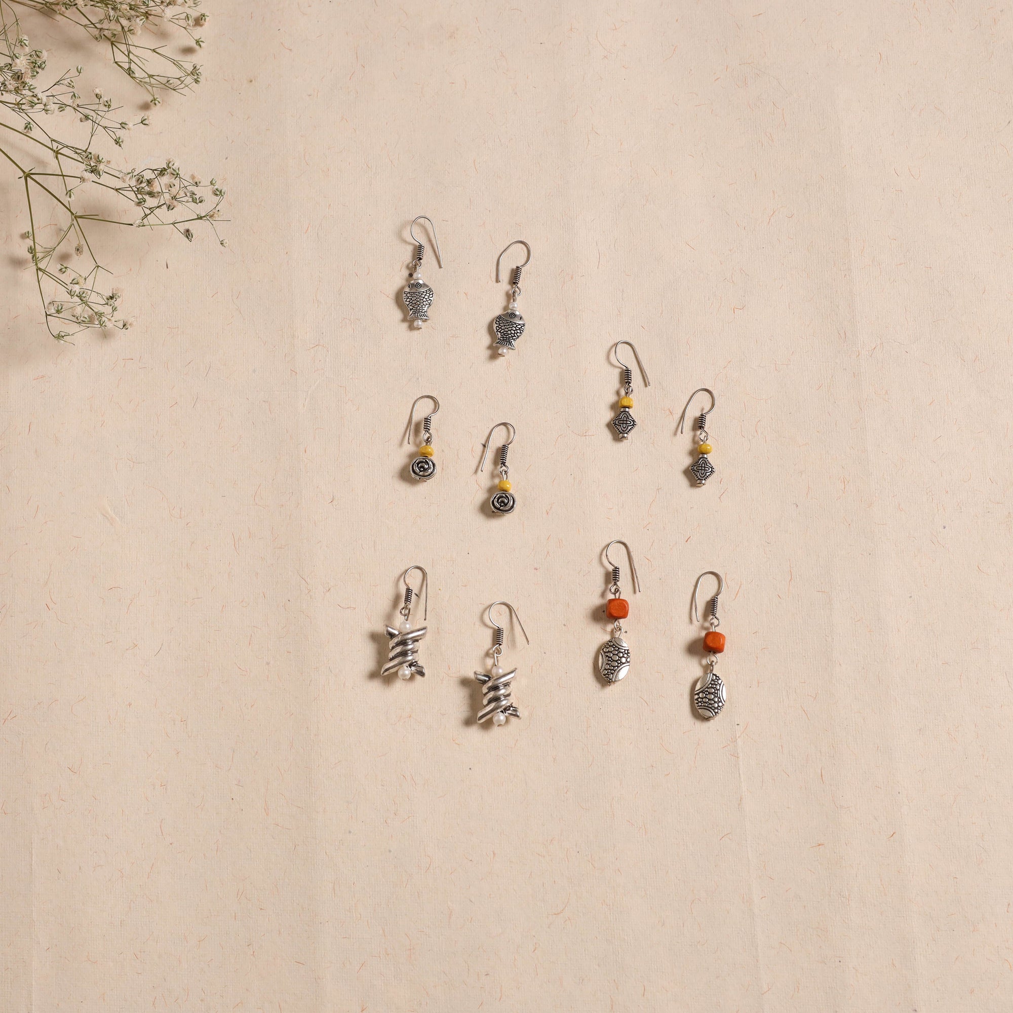 Multicolor - handmade german silver bead work earrings (set