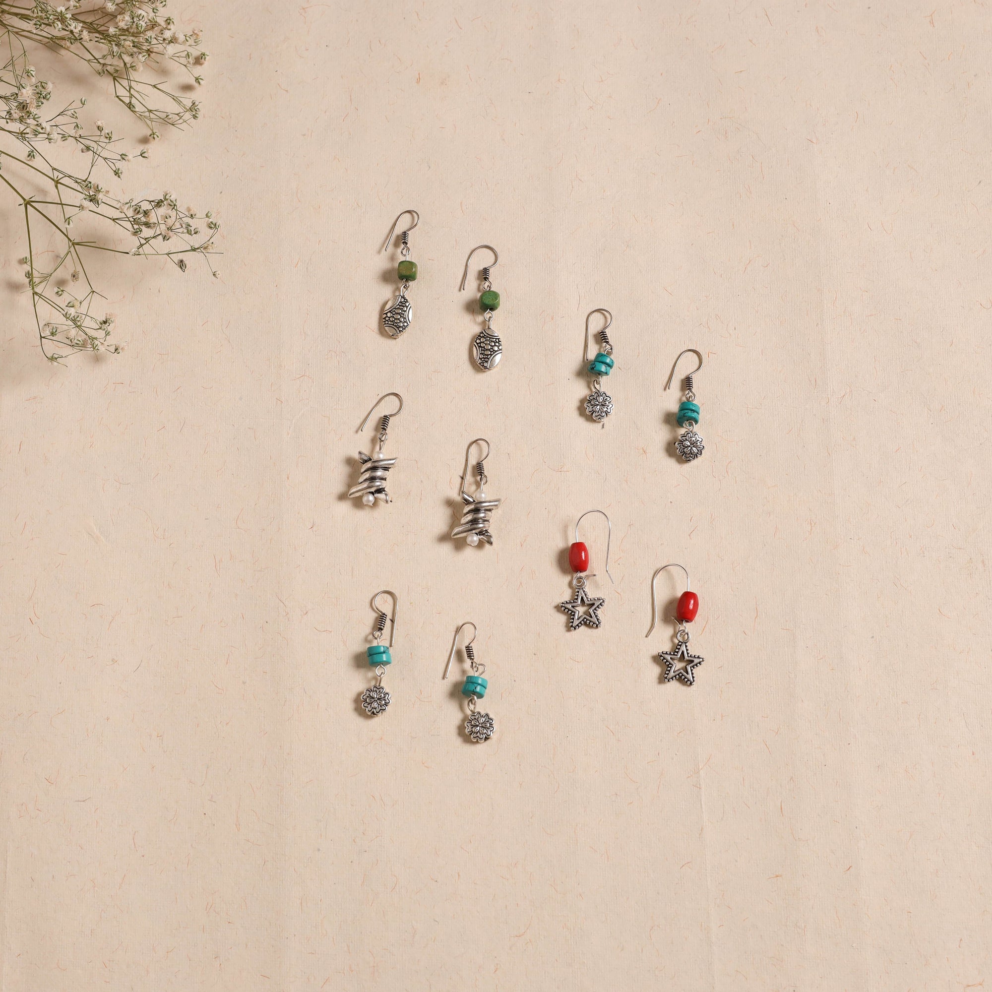 Multicolor - handmade german silver bead work earrings (set