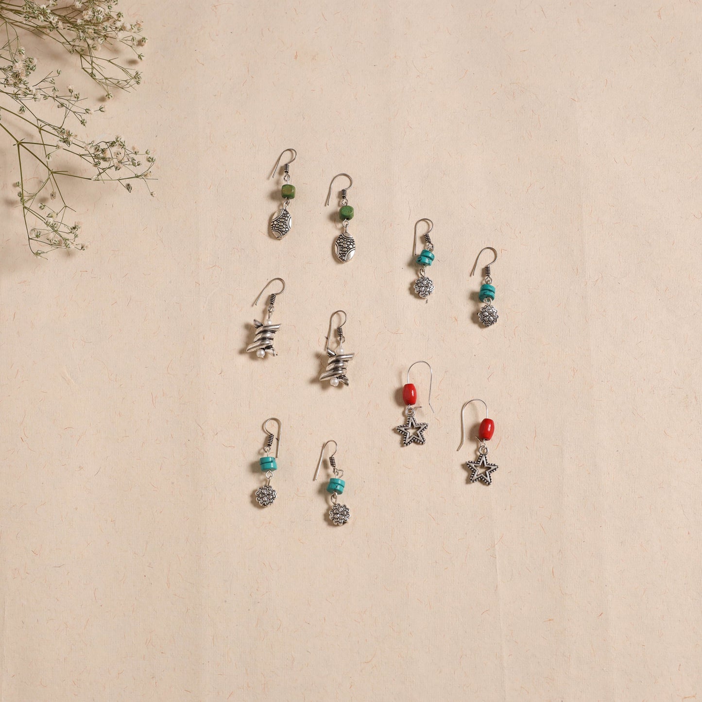 Multicolor - handmade german silver bead work earrings (set