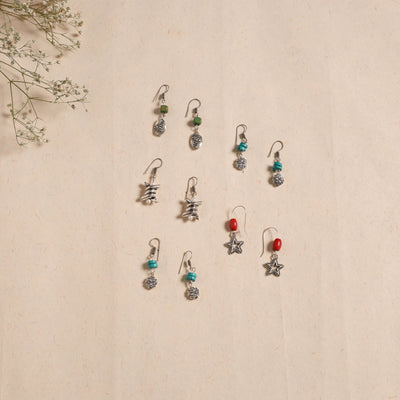 Multicolor - handmade german silver bead work earrings (set