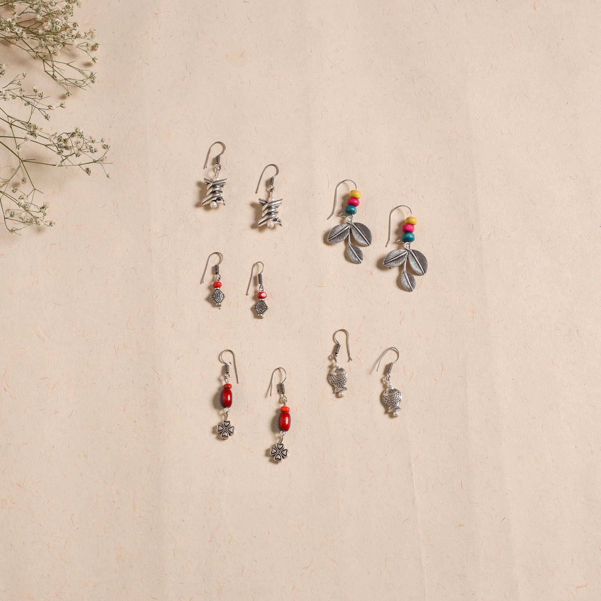 Multicolor - handmade german silver bead work earrings (set