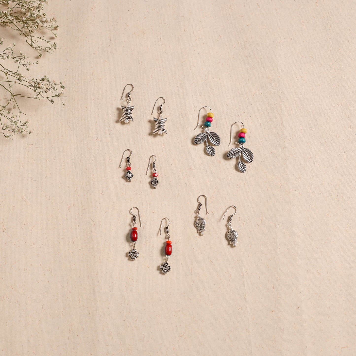 Multicolor - handmade german silver bead work earrings (set