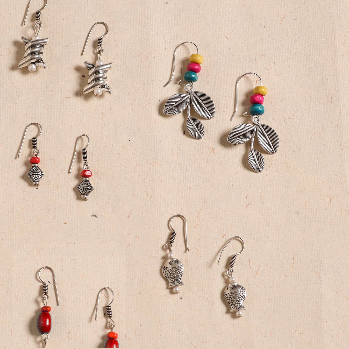 Multicolor - handmade german silver bead work earrings (set