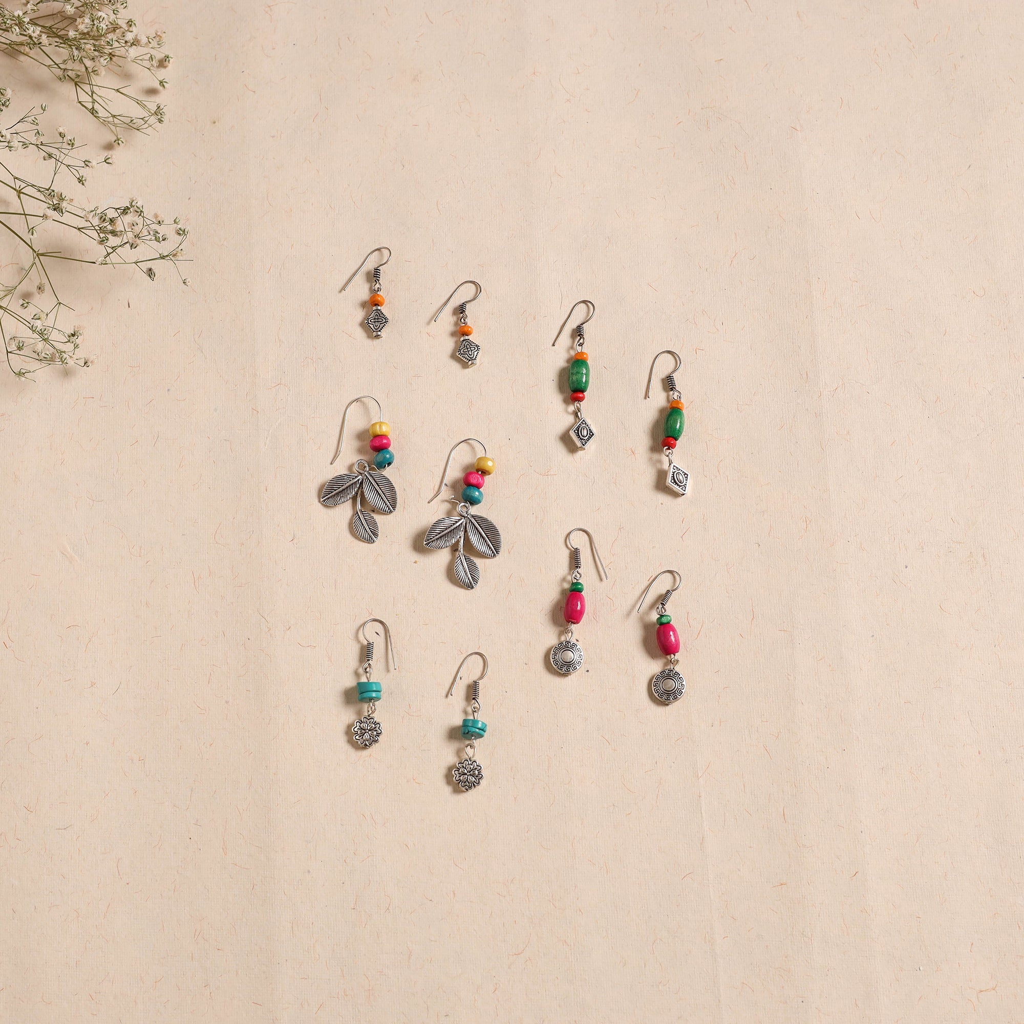 Multicolor - handmade german silver bead work earrings (set