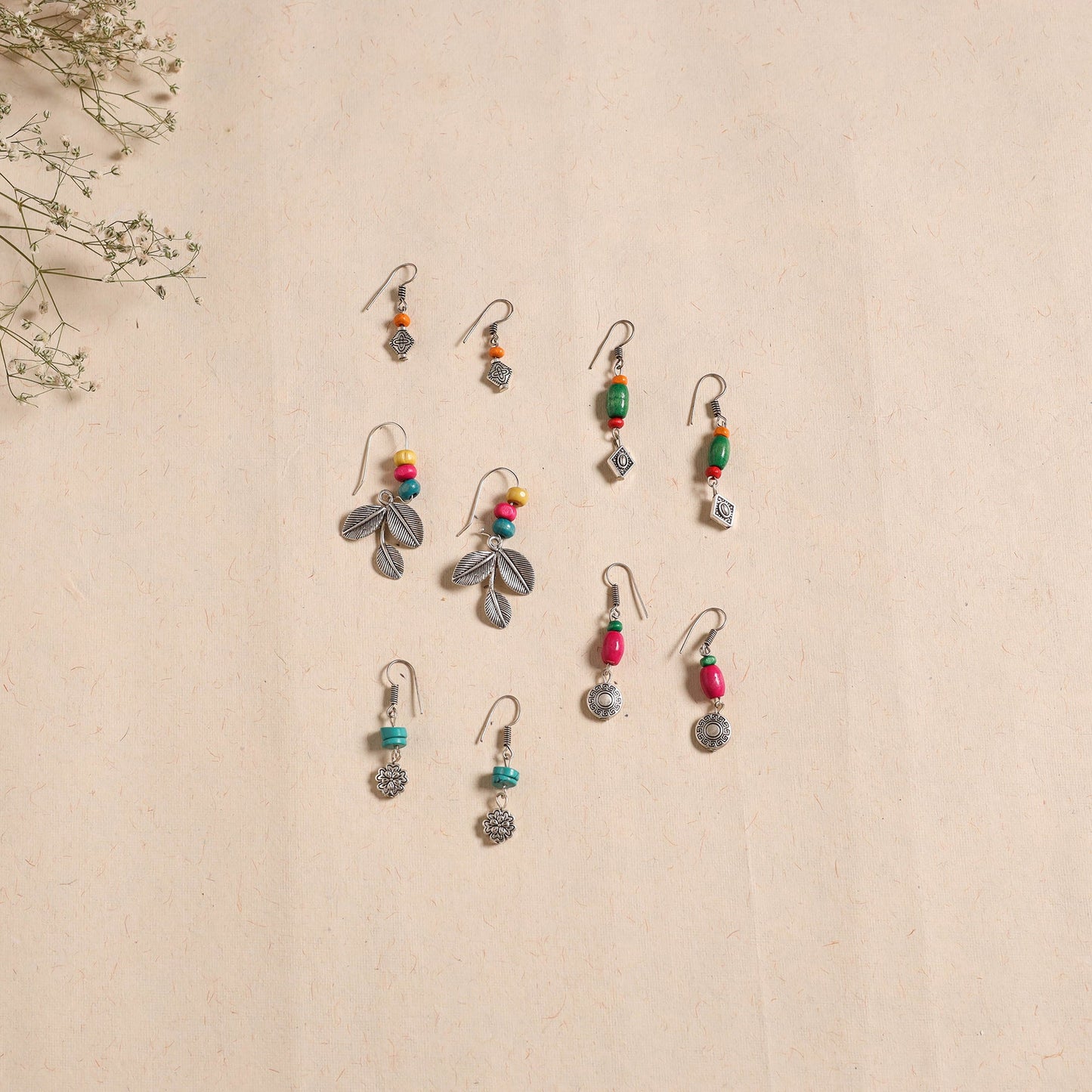 Multicolor - handmade german silver bead work earrings (set