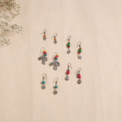 Multicolor - handmade german silver bead work earrings (set