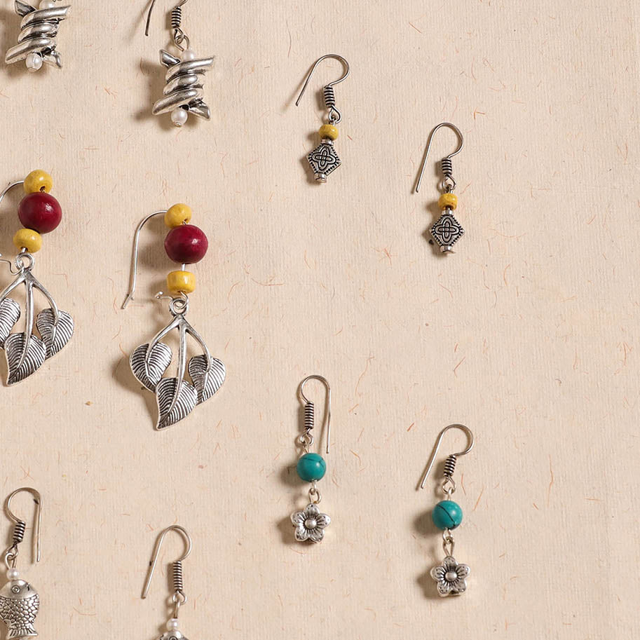 Multicolor - handmade german silver bead work earrings (set