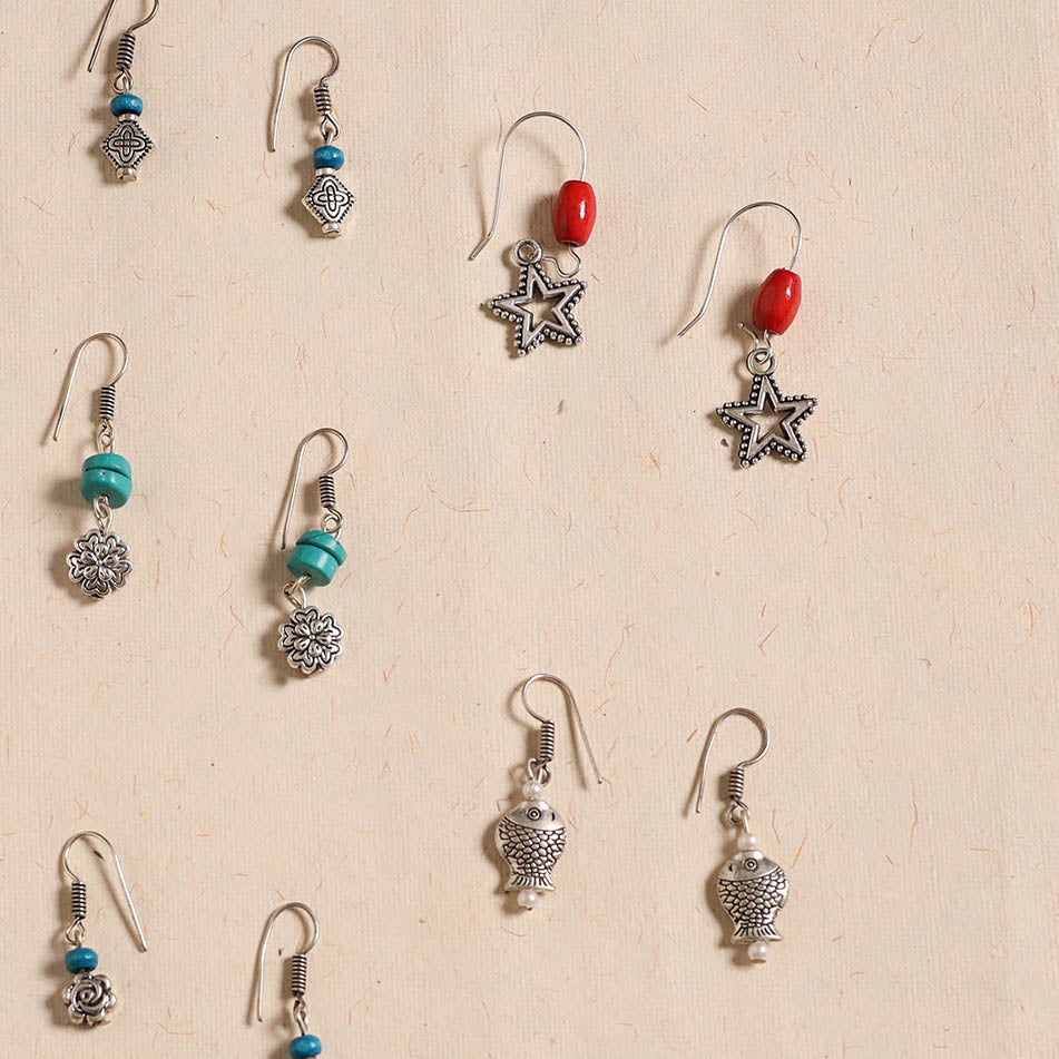 Multicolor - handmade german silver bead work earrings (set