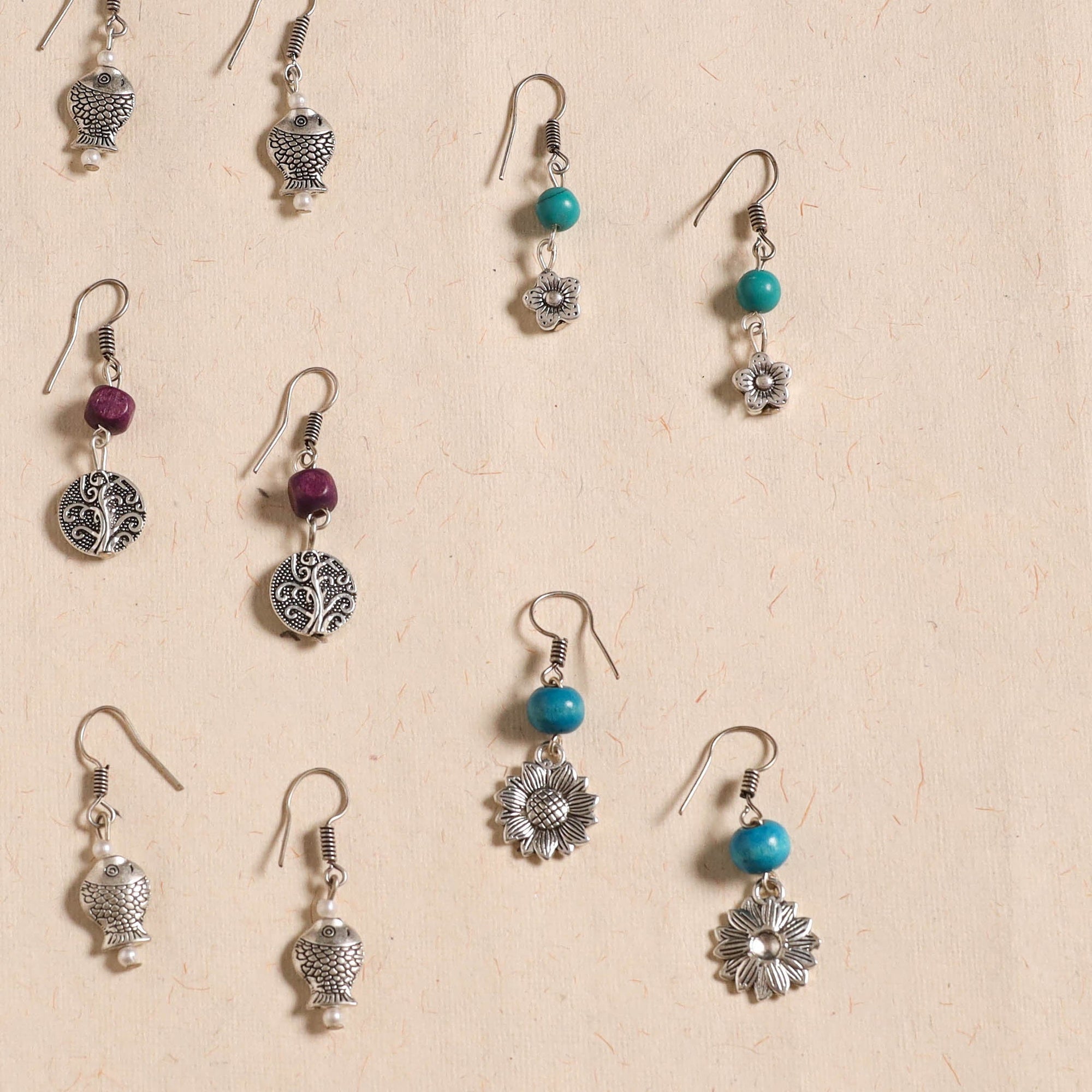 Multicolor - handmade german silver bead work earrings (set