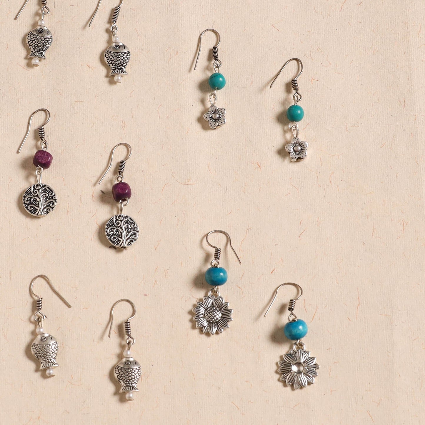 Multicolor - handmade german silver bead work earrings (set