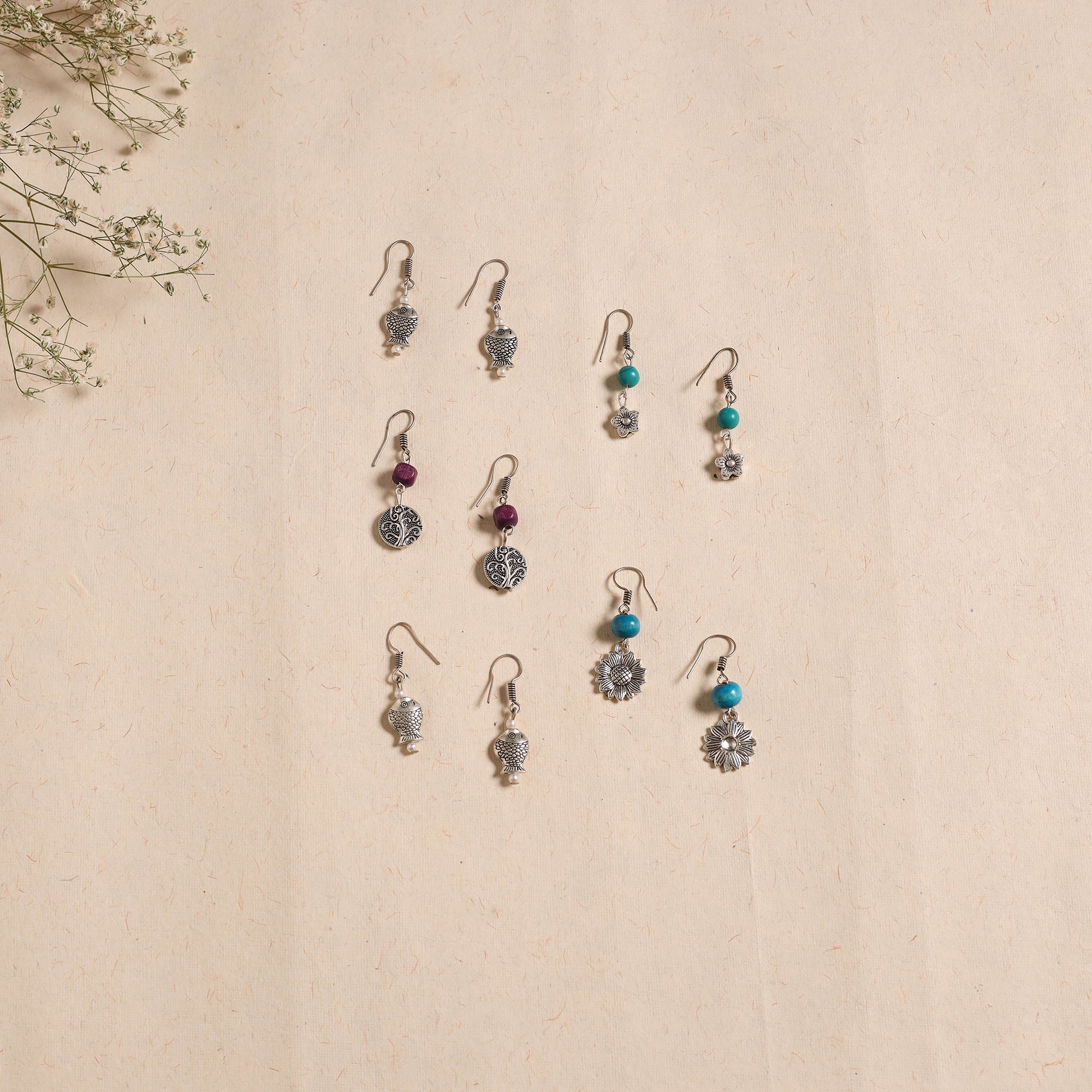 Multicolor - handmade german silver bead work earrings (set