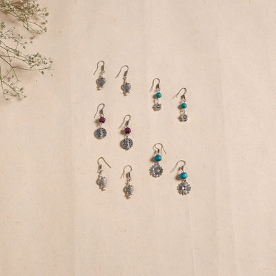 Multicolor - handmade german silver bead work earrings (set