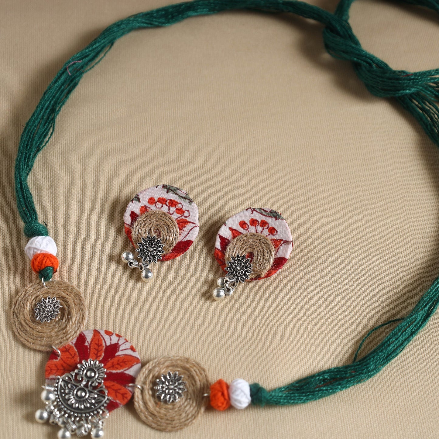 Multicolor - handmade gs jute fabart necklace set 07