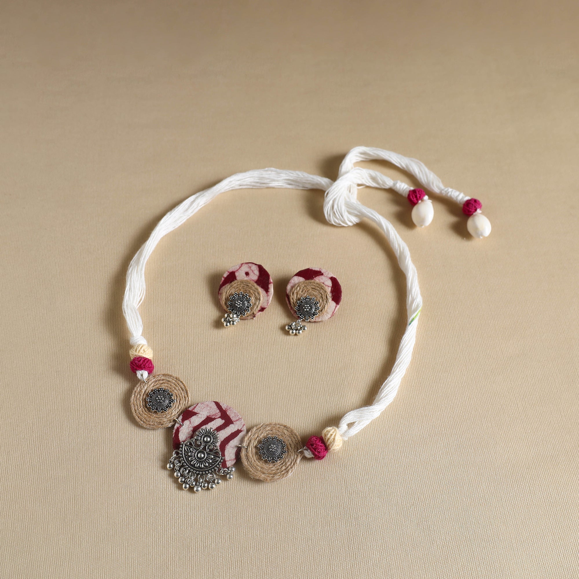 Multicolor - handmade gs jute fabart necklace set 12