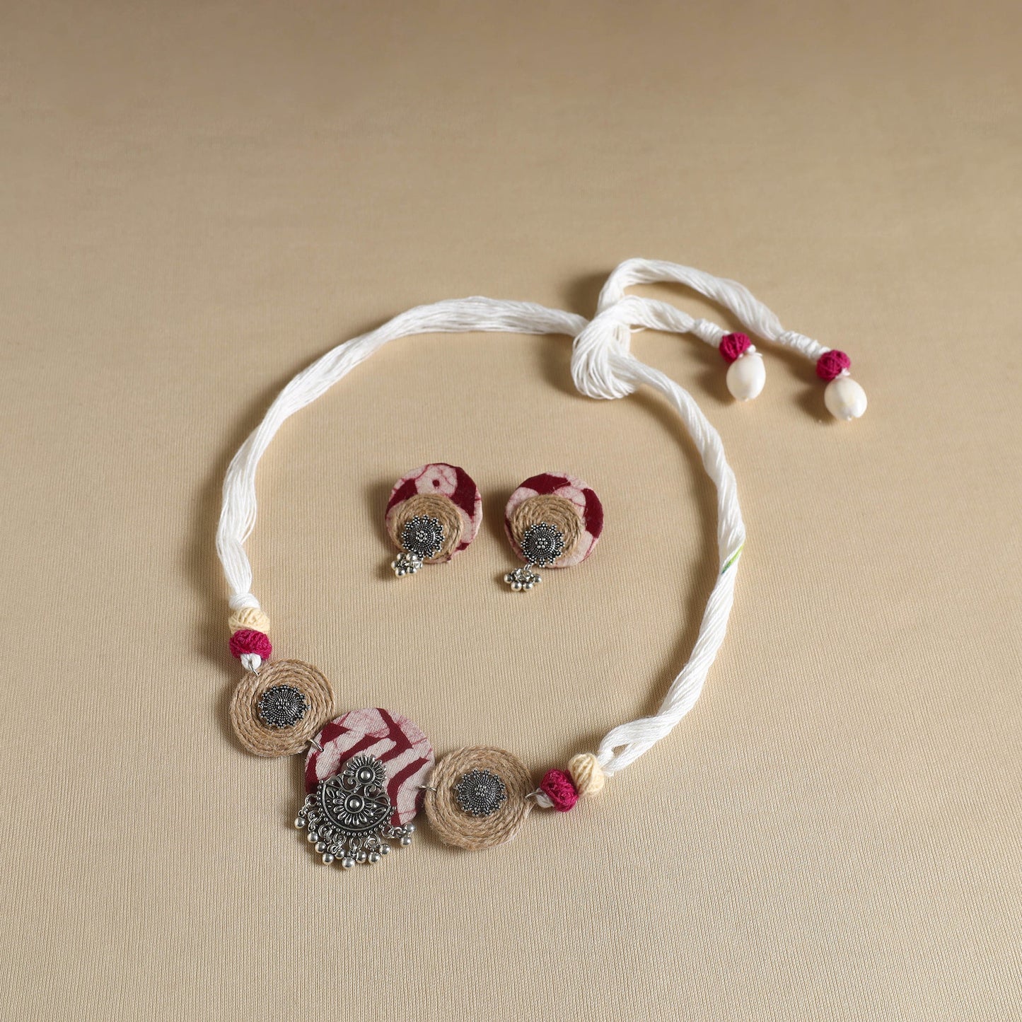 Multicolor - handmade gs jute fabart necklace set 12