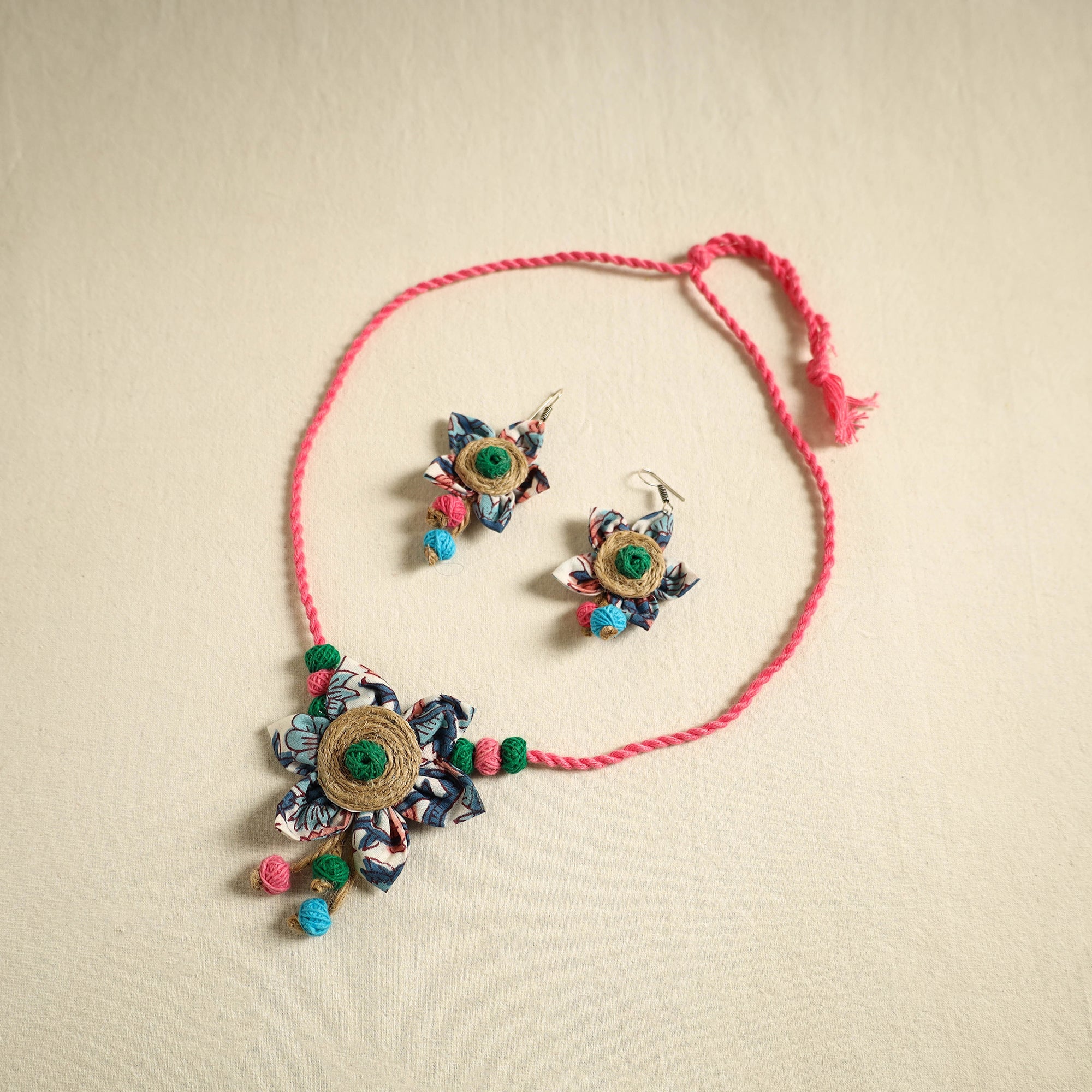 Buy Handmade Jute Fabart Necklace Set