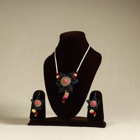 Multicolor - handmade jute fabart necklace set 05