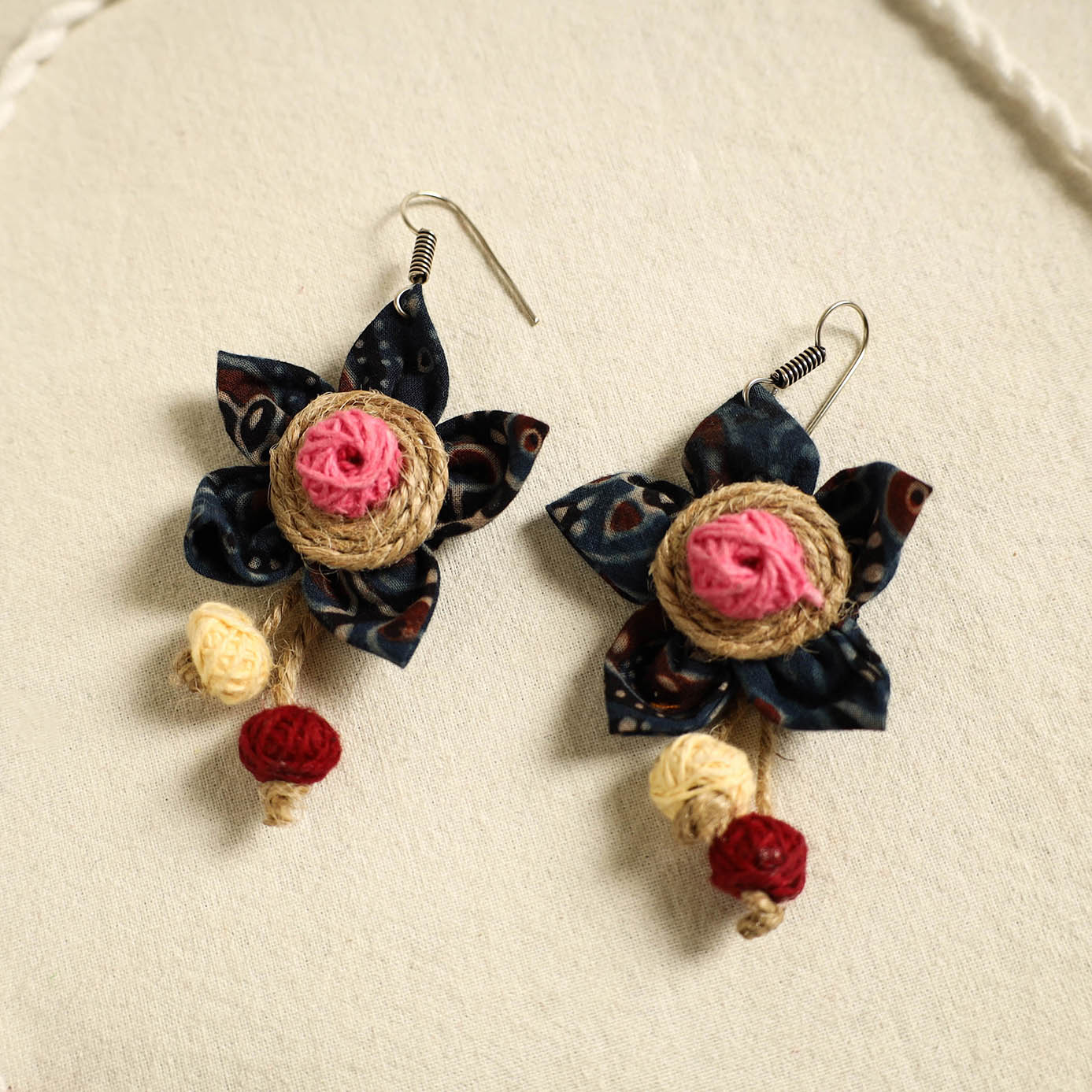 Multicolor - handmade jute fabart necklace set 05