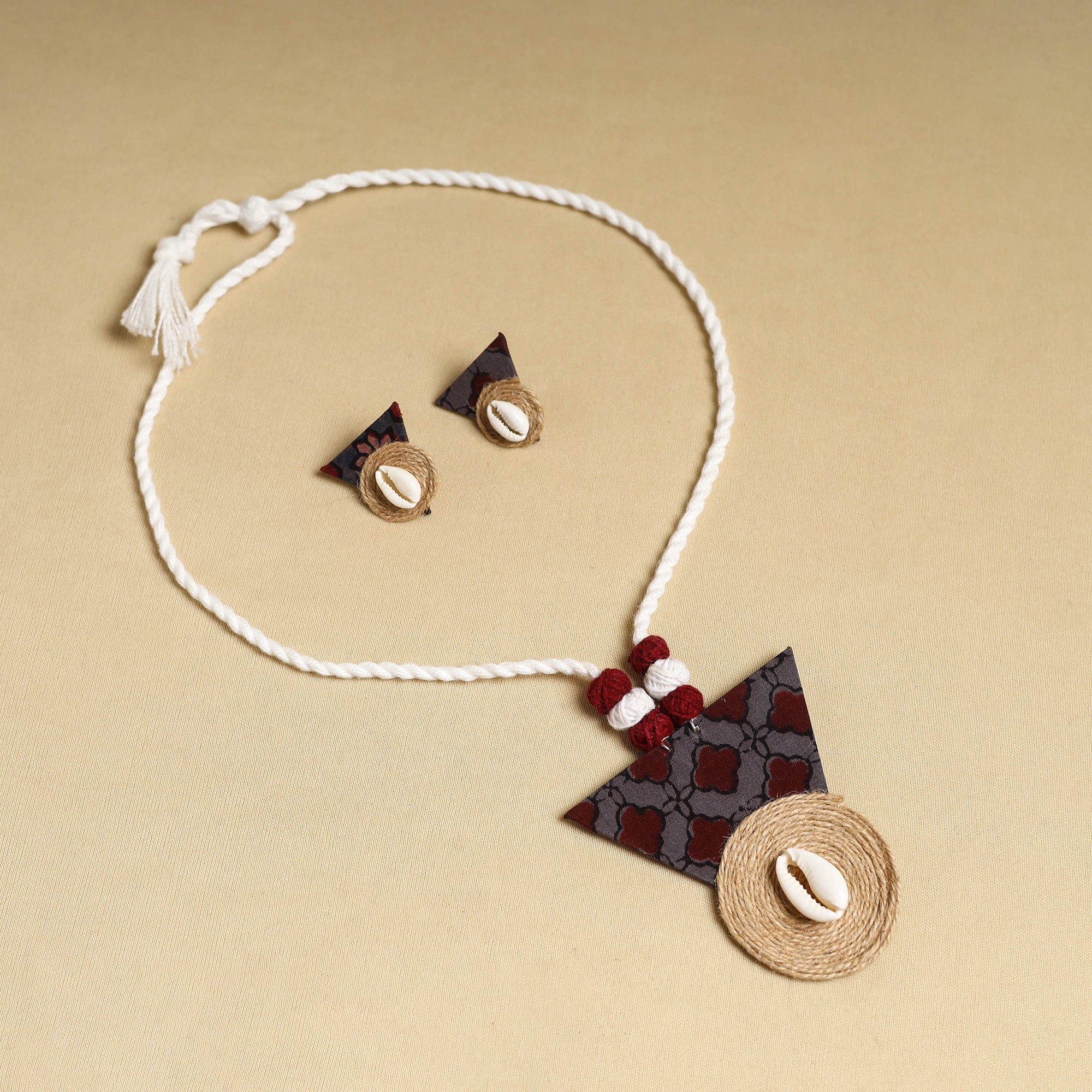 Multicolor - handmade jute fabart necklace set 06