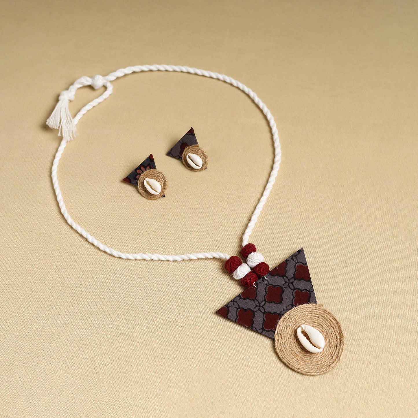 Multicolor - handmade jute fabart necklace set 06