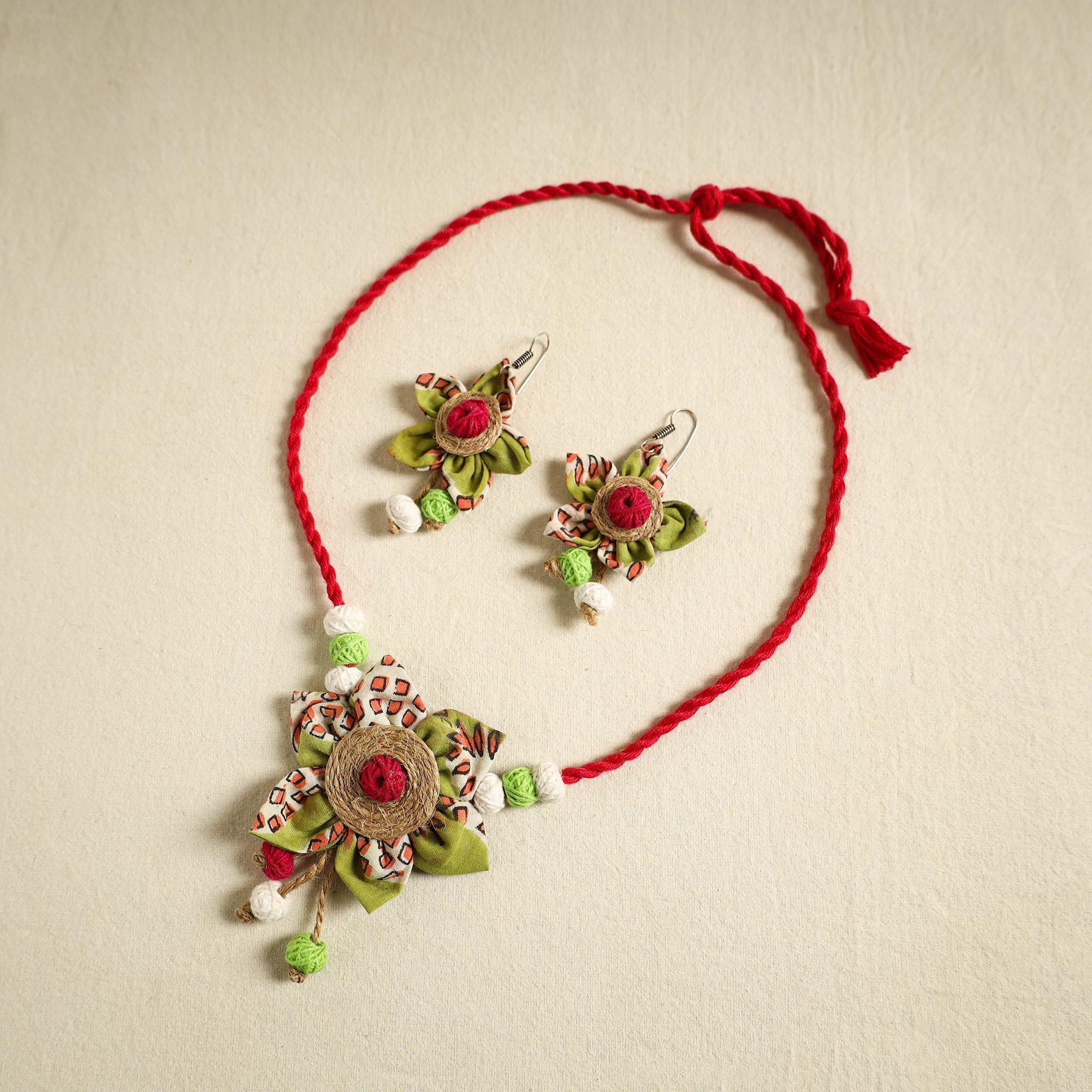 Buy Handmade Jute Fabart Necklace Set