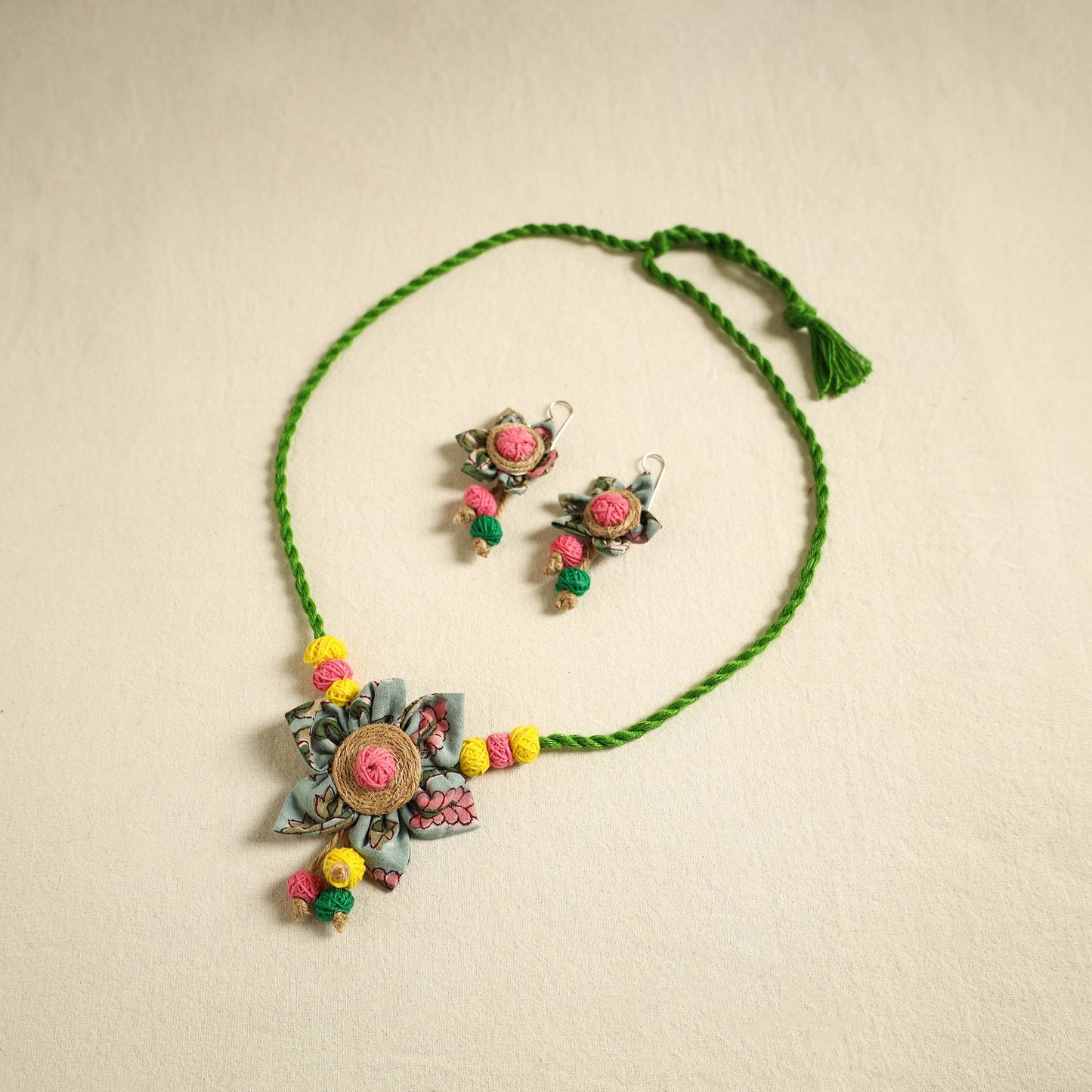 Buy Handmade Jute Fabart Necklace Set