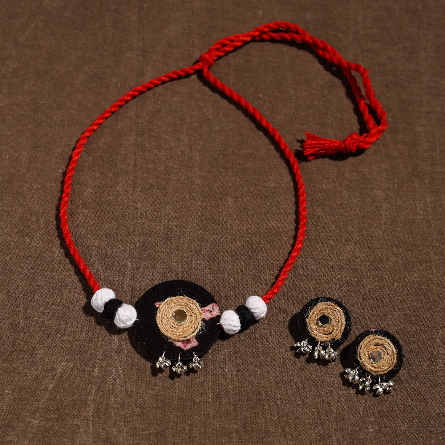 Buy Multicolor Handmade Jute Fabart Necklace Set