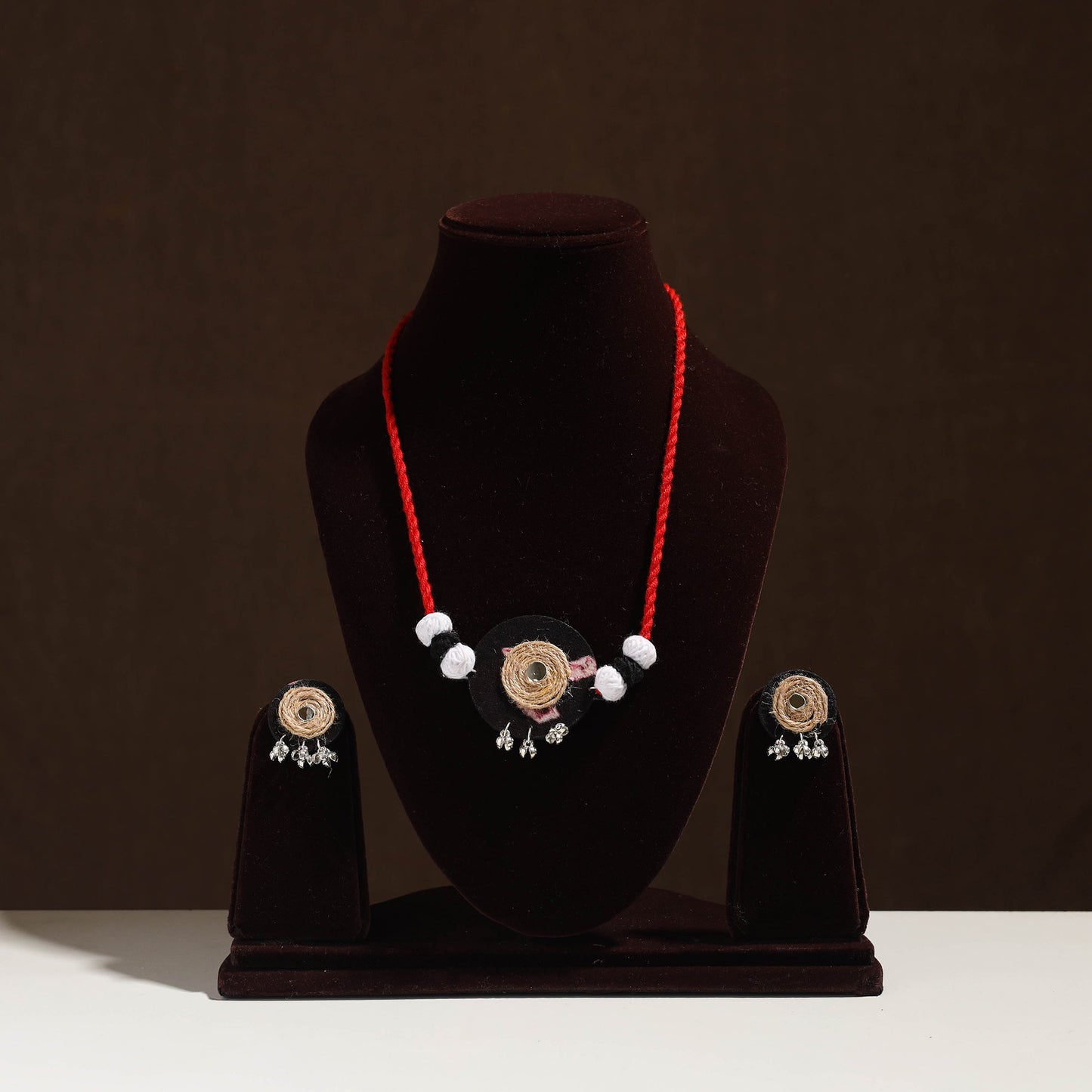 Buy Multicolor Handmade Jute Fabart Necklace Set