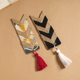 Handmade jute fabric bookmark with tassel (set of 2) 01