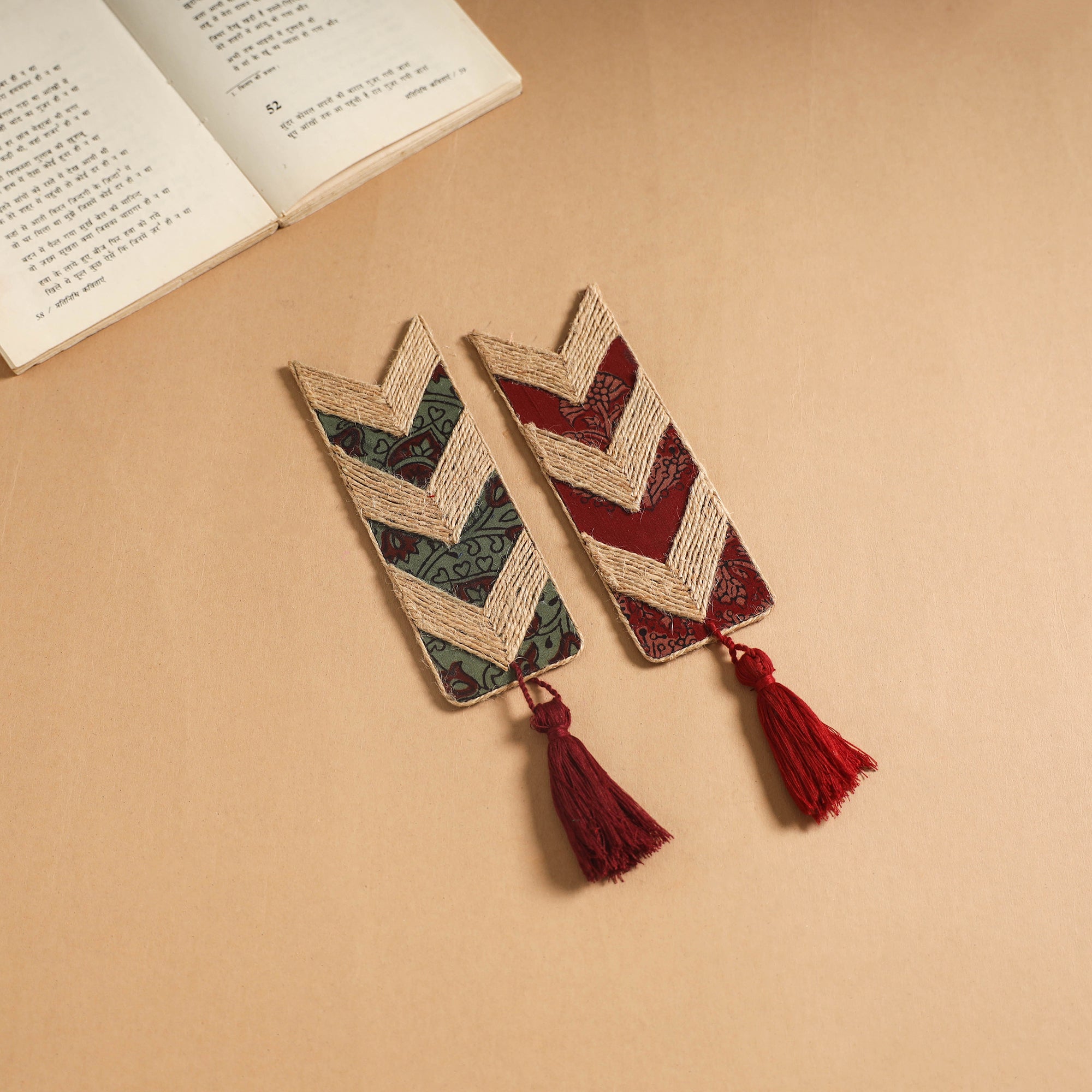 Handmade jute fabric bookmark with tassel (set of 2) 03