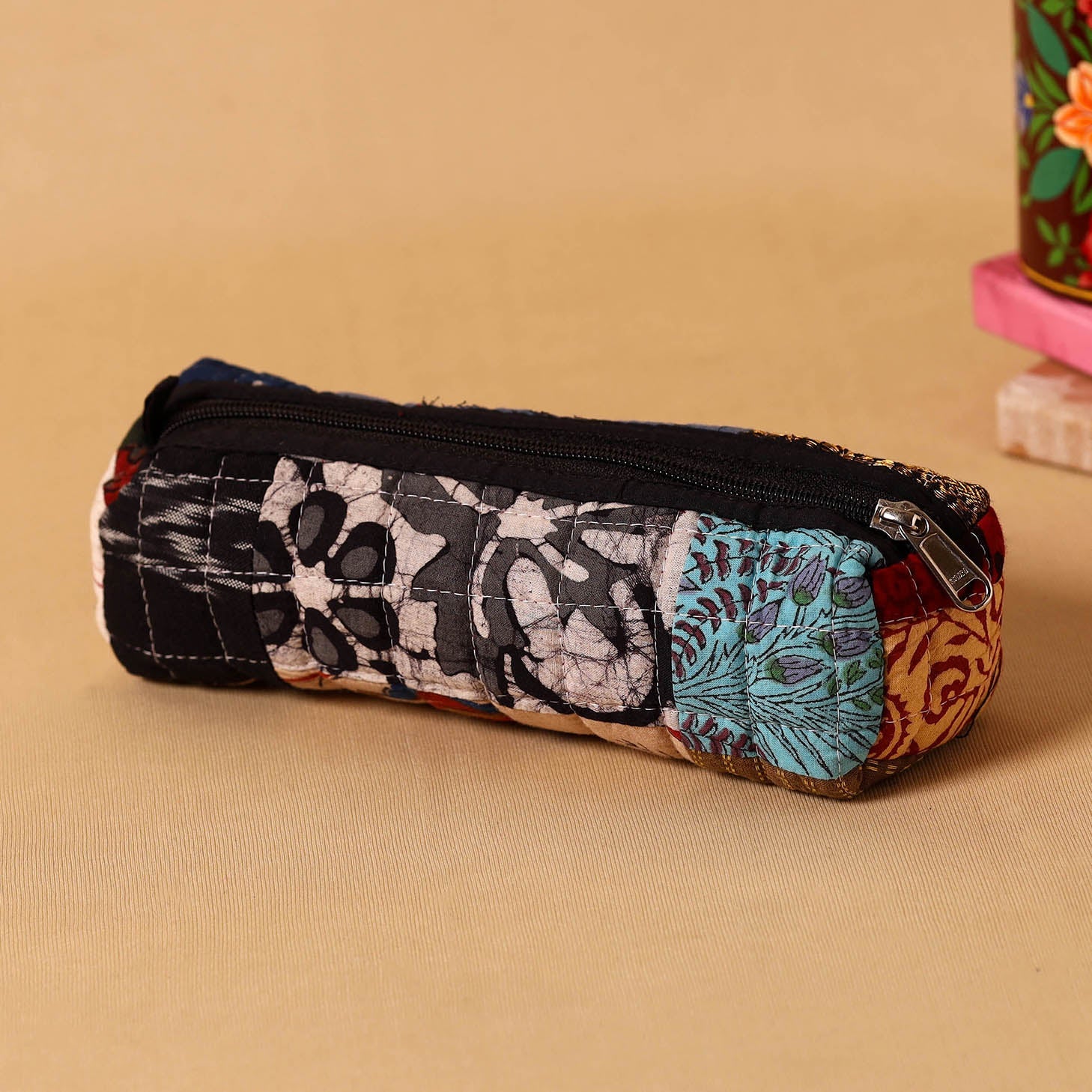 Multicolor Handmade Patchwork Quilted Cotton Pencil Pouch