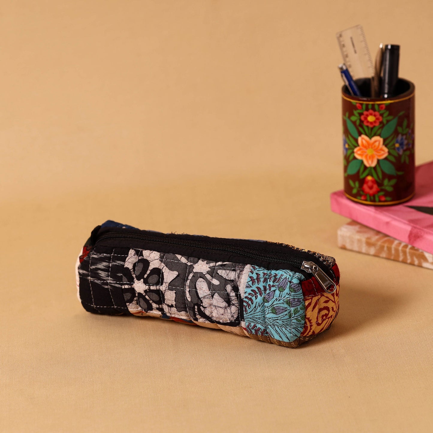 Multicolor Handmade Patchwork Quilted Cotton Pencil Pouch