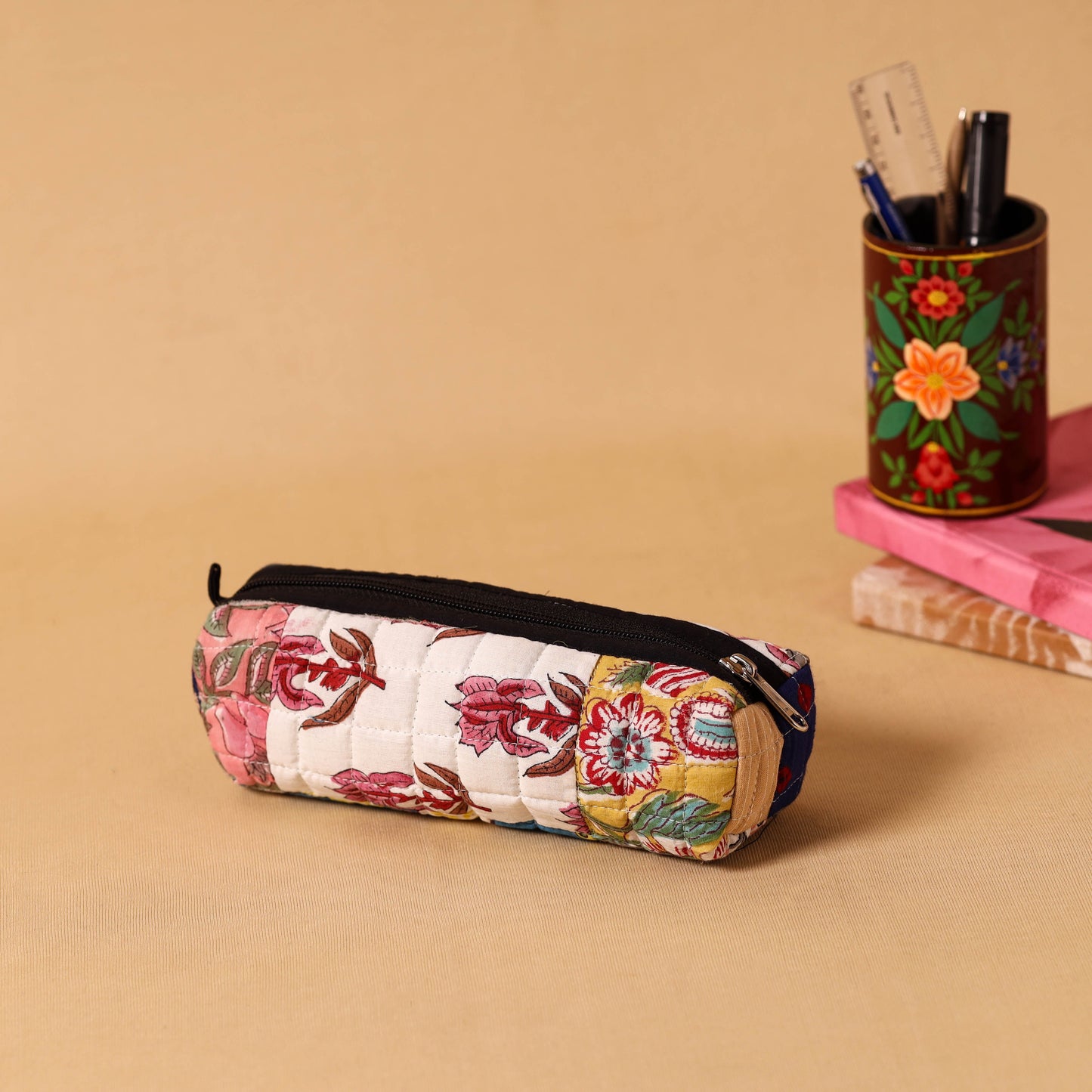 Multicolor Handmade Patchwork Quilted Cotton Pencil Pouch