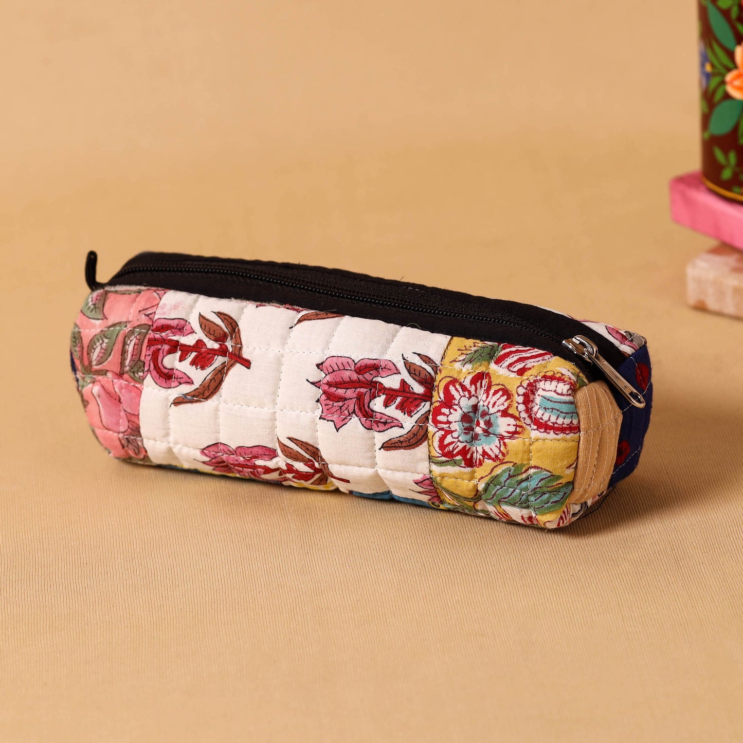 Multicolor Handmade Patchwork Quilted Cotton Pencil Pouch