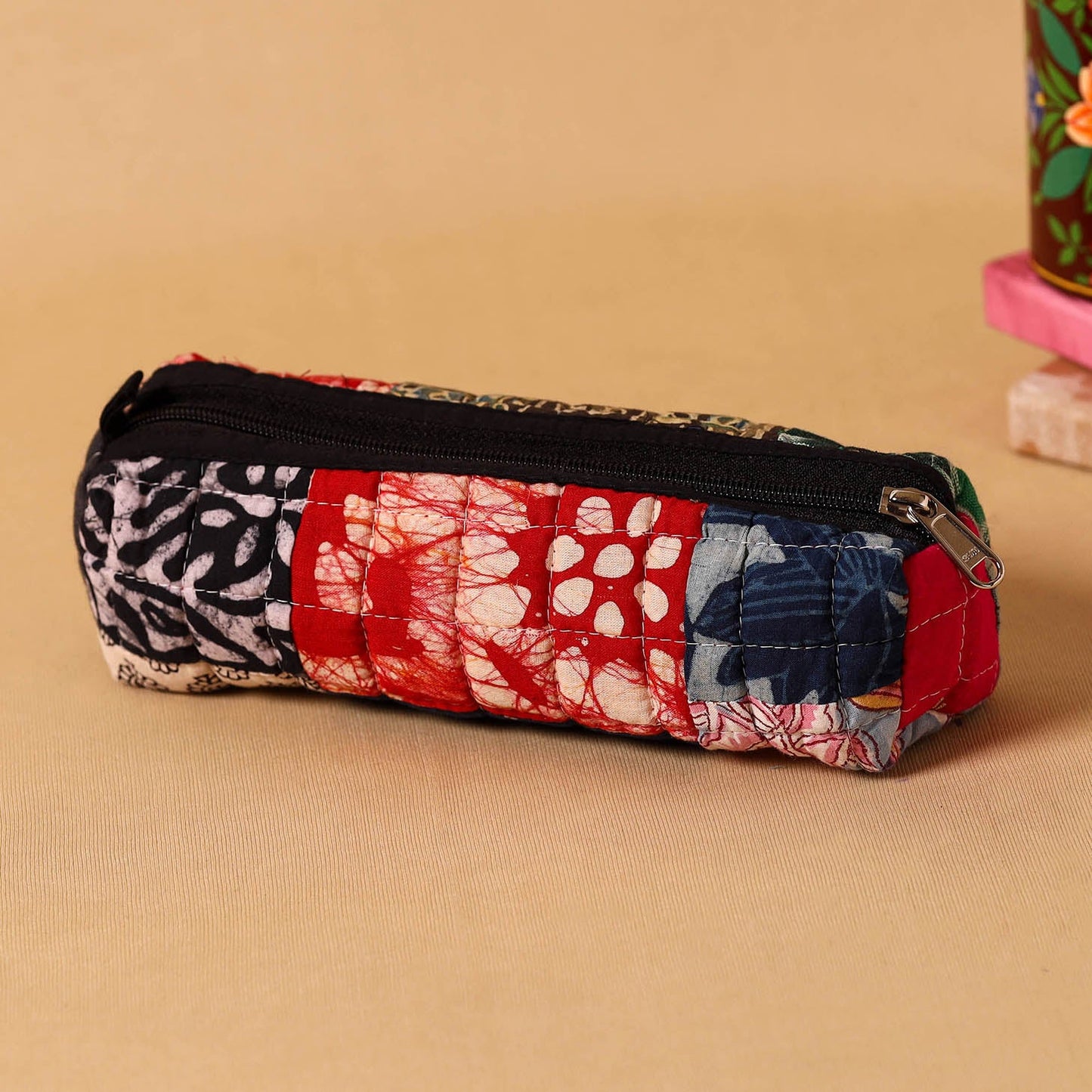 Multicolor Handmade Patchwork Quilted Cotton Pencil Pouch