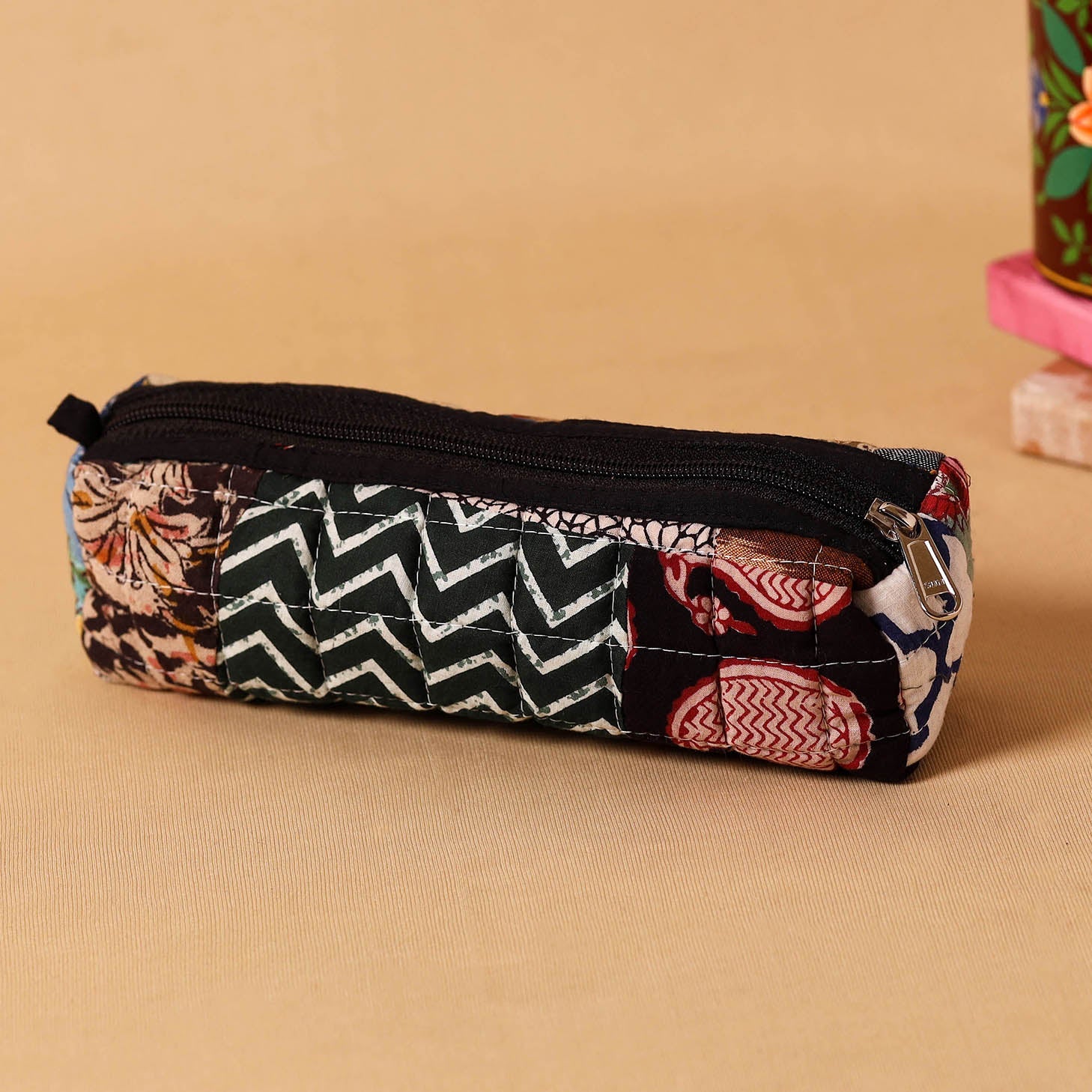 Multicolor Handmade Patchwork Quilted Cotton Pencil Pouch