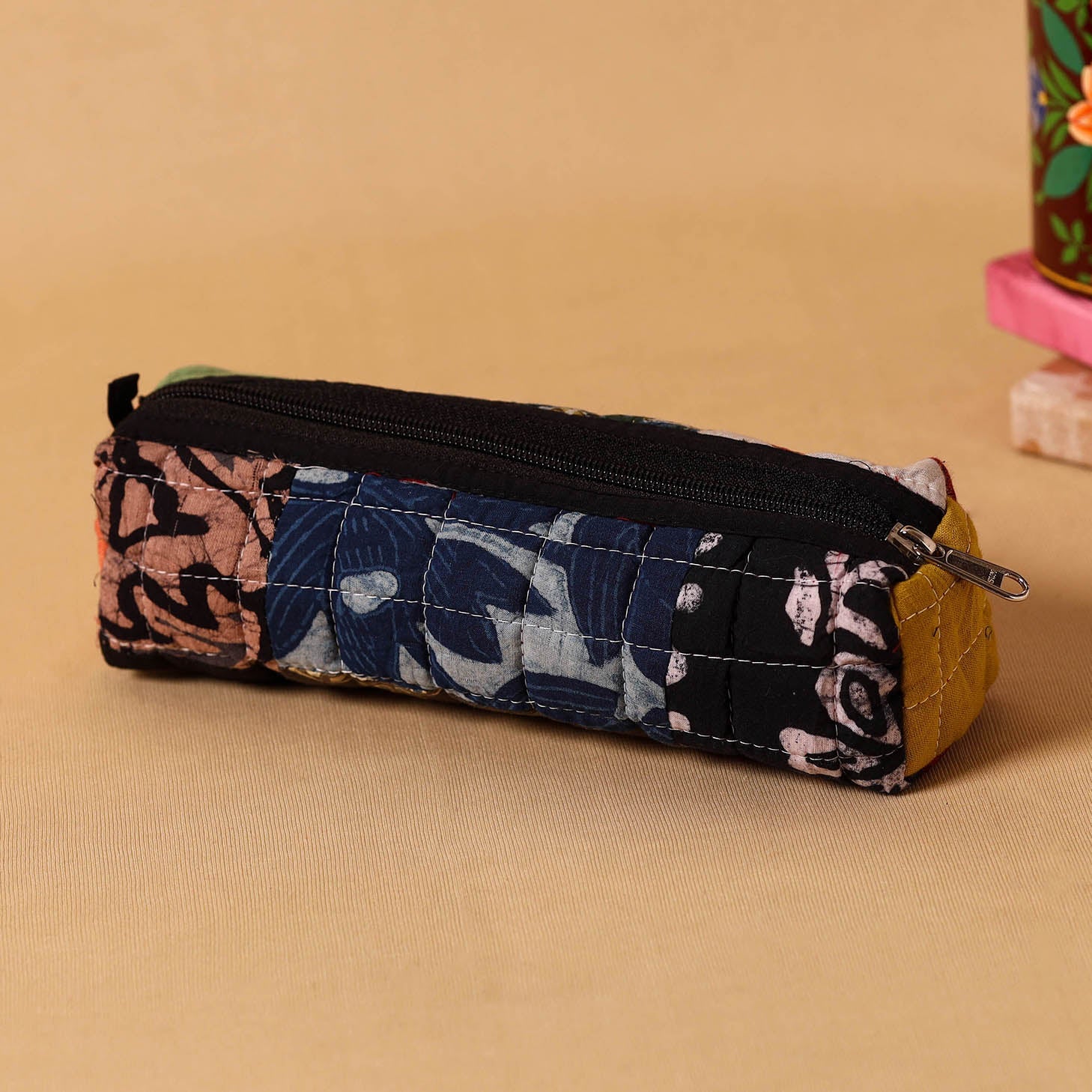 Multicolor Handmade Patchwork Quilted Cotton Pencil Pouch