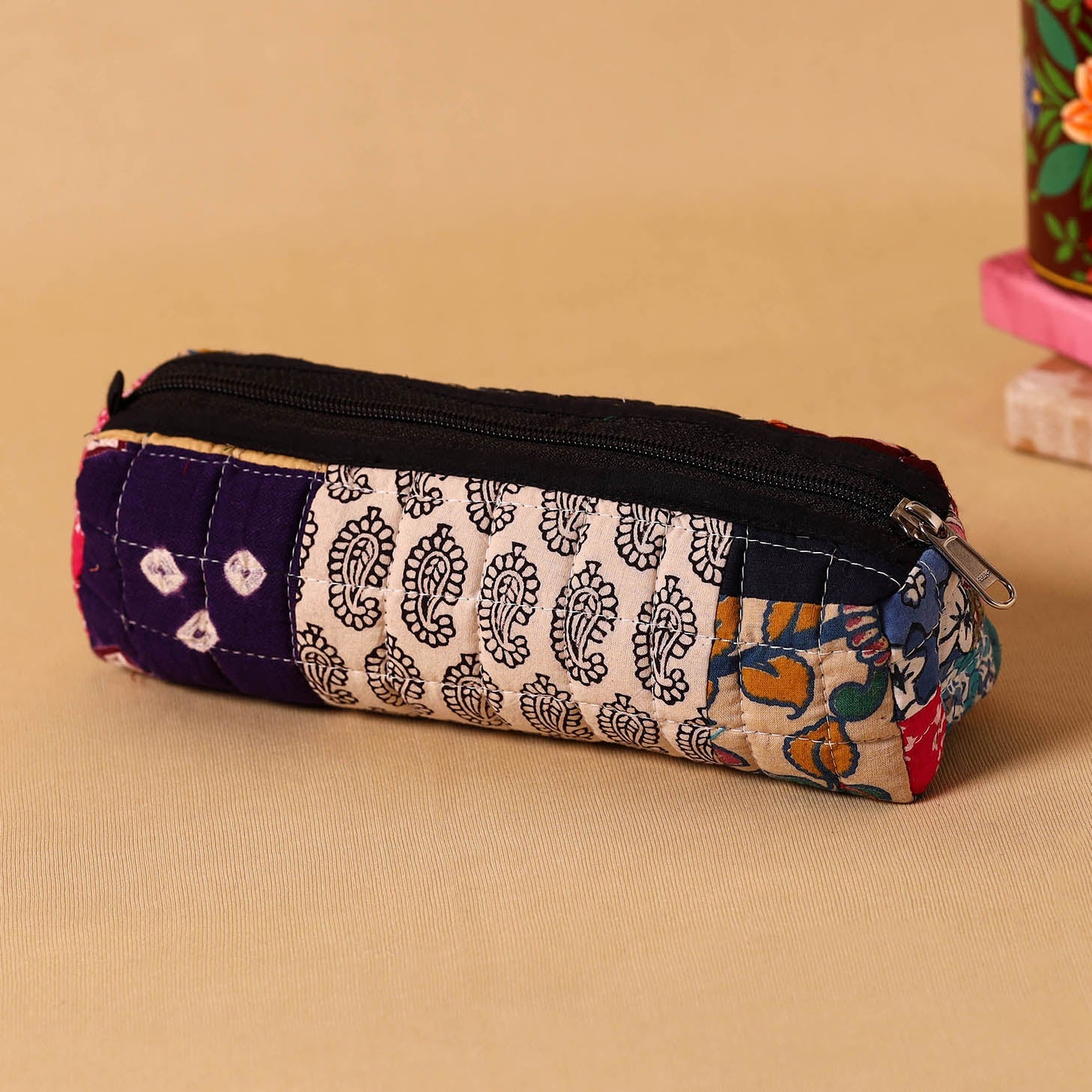 Multicolor Handmade Patchwork Quilted Cotton Pencil Pouch