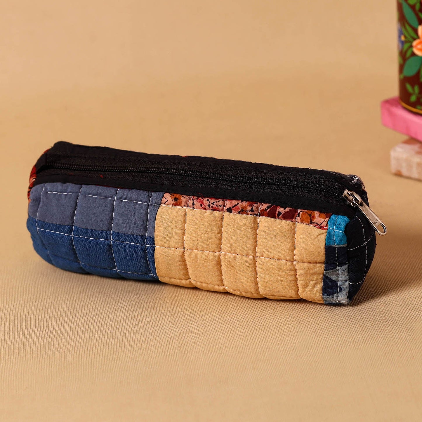Multicolor Handmade Patchwork Quilted Cotton Pencil Pouch