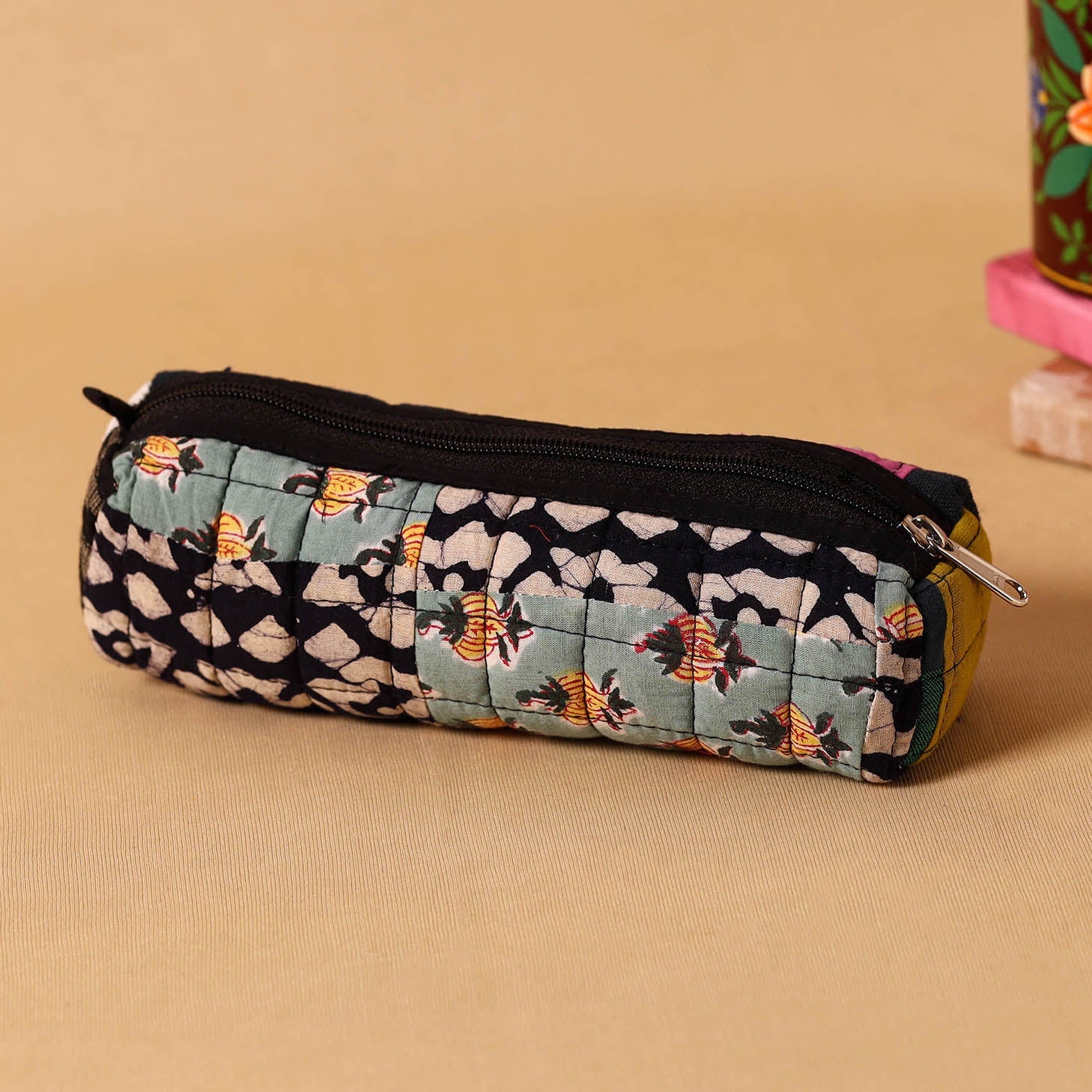Multicolor Handmade Patchwork Quilted Cotton Pencil Pouch