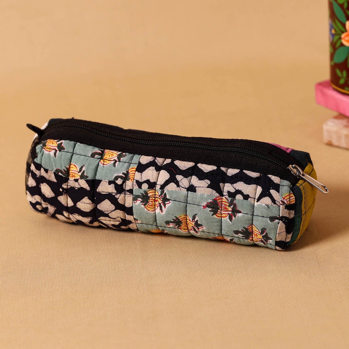 Multicolor Handmade Patchwork Quilted Cotton Pencil Pouch
