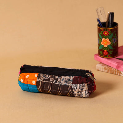 Multicolor Handmade Patchwork Quilted Cotton Pencil Pouch