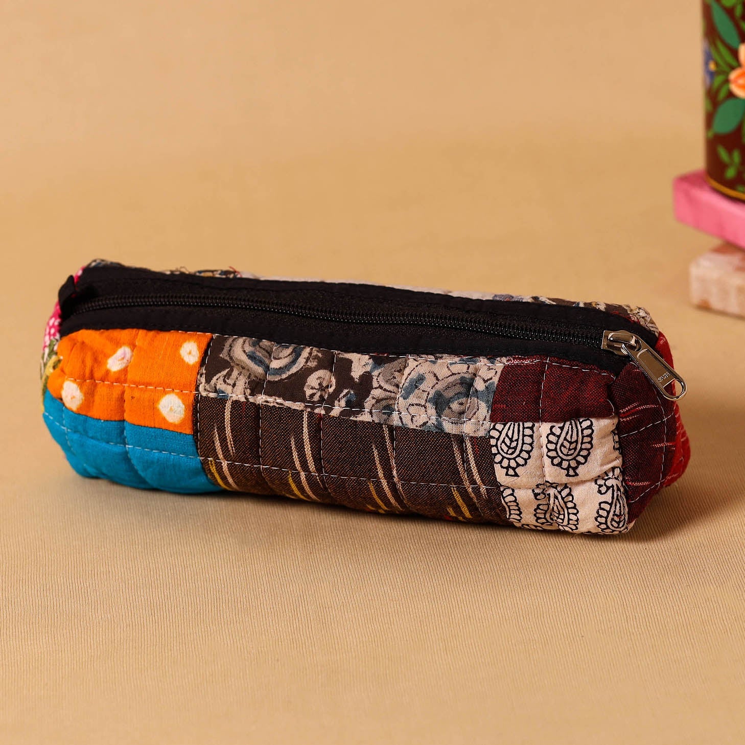 Multicolor Handmade Patchwork Quilted Cotton Pencil Pouch