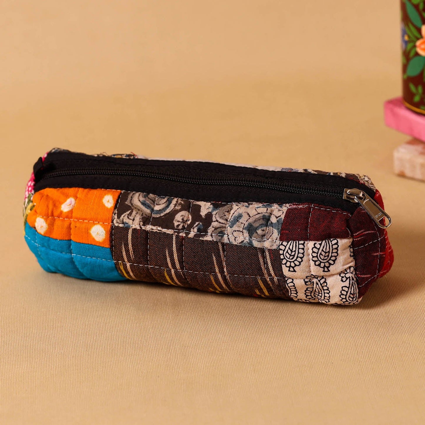 Multicolor Handmade Patchwork Quilted Cotton Pencil Pouch