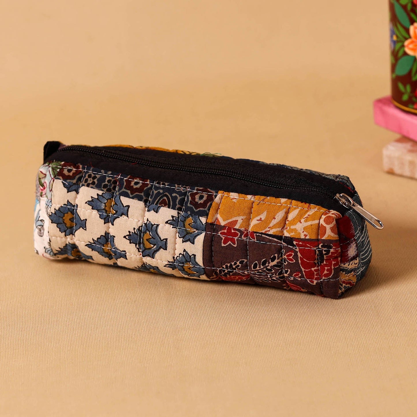 Multicolor Handmade Patchwork Quilted Cotton Pencil Pouch