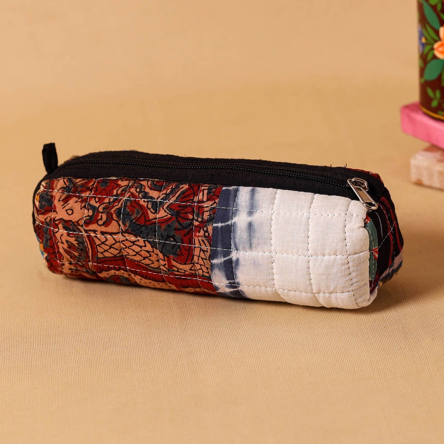 Multicolor Handmade Patchwork Quilted Cotton Pencil Pouch